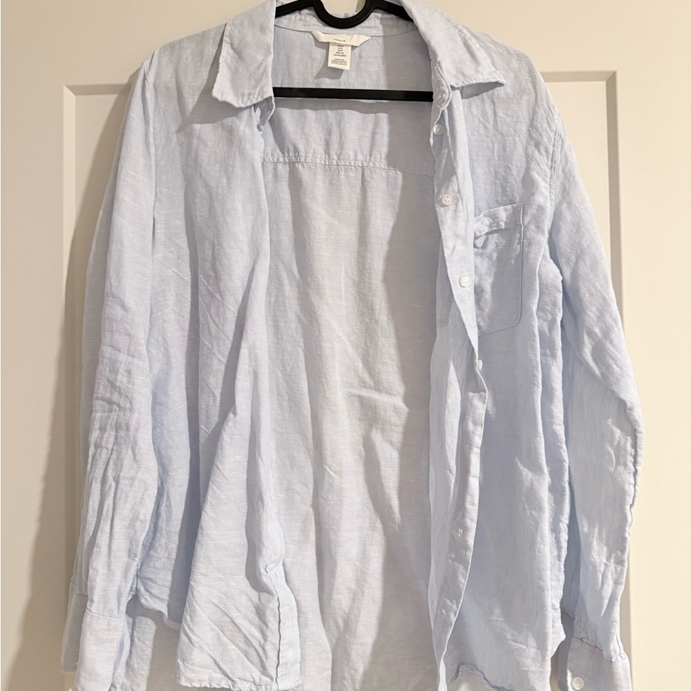 H&M linen button down shirt Light blue
